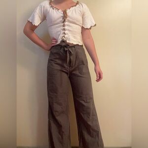 Green Gap Wide-Leg Linen Pants